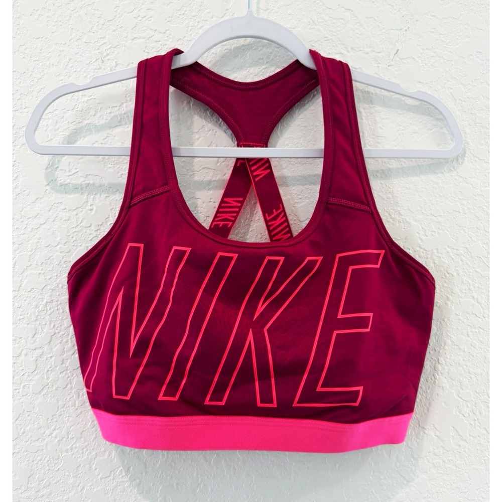 Nike Dri-FIT Purple Pink Logo Racerback Wireless Sports Bra XL Medium Support